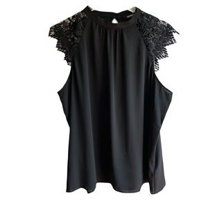 Express Black Lace Ruffled Sleeve Blouse Size XL Lightweight Cutout Back Top